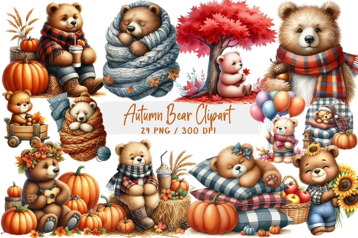 Cute Bear Character in Autumn Season, an Illustration by DreamArtGraphic (Photo 1 of 4)