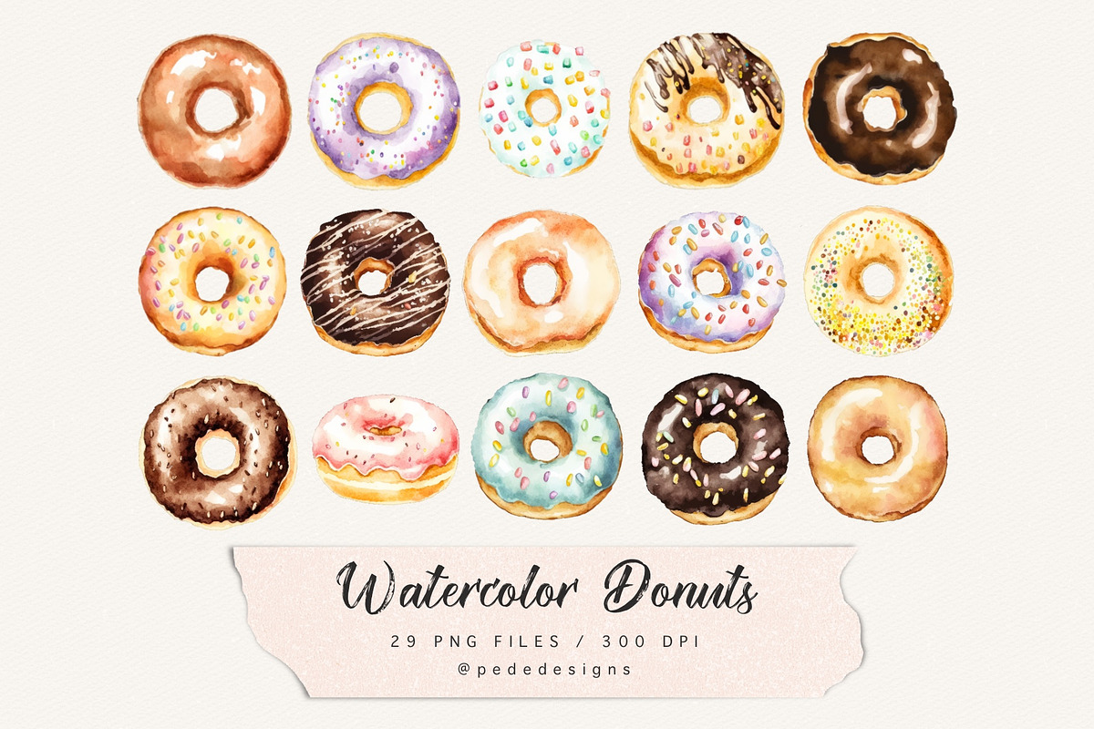 Watercolor Donuts, a Food Illustration by PeDe Designs (Photo 2 of 3)