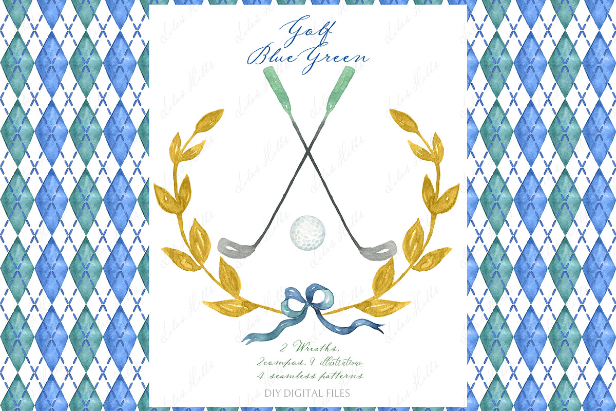 Golf Clipart argyle pattern Retro, an Illustration by LABFcreations (Photo 1 of 4)