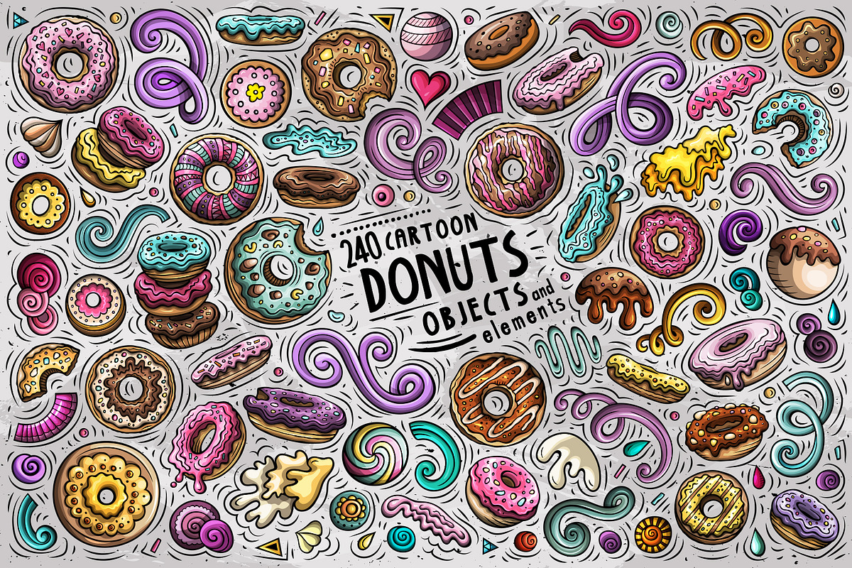 Donuts Cartoon Vector Objects Set, an Object Graphic by BALABOLKA (Photo 1 of 4)
