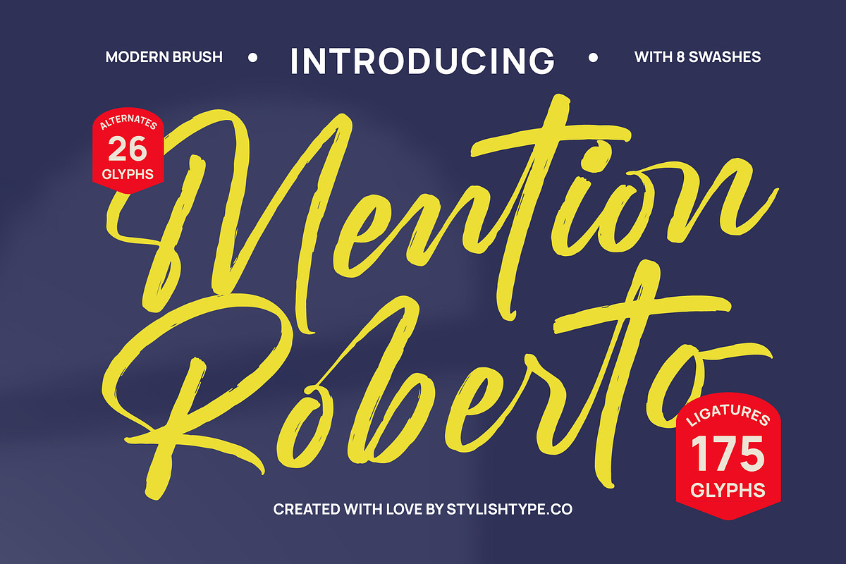 Mention Roberto Modern Brush Font, a Script Font by stylishtype.co (Photo 1 of 20)