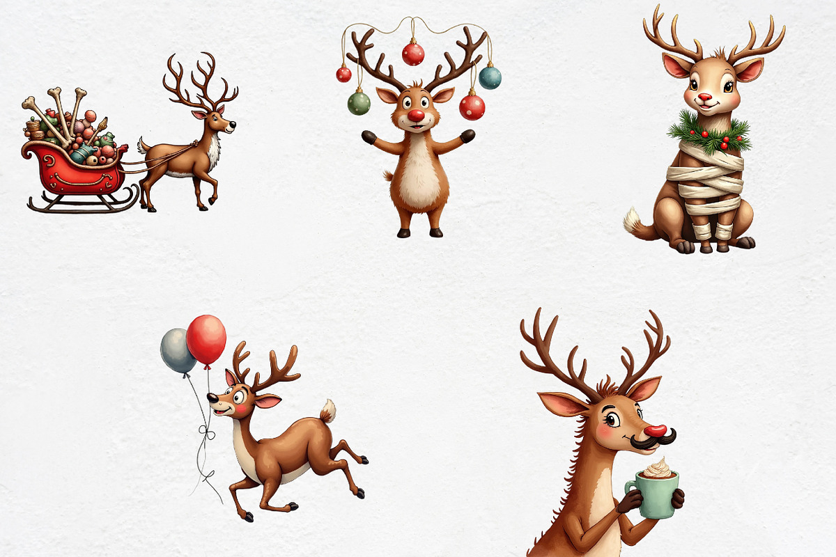Funny Christmas Reindeer Clipart, an Illustration by CrexoraLab (Photo 3 of 5)