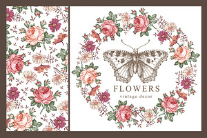 Butterflies Card Seamless Flowers