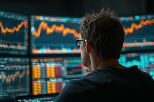 Man analyzing stock market data on m, a Photo by Pixeness Studio
