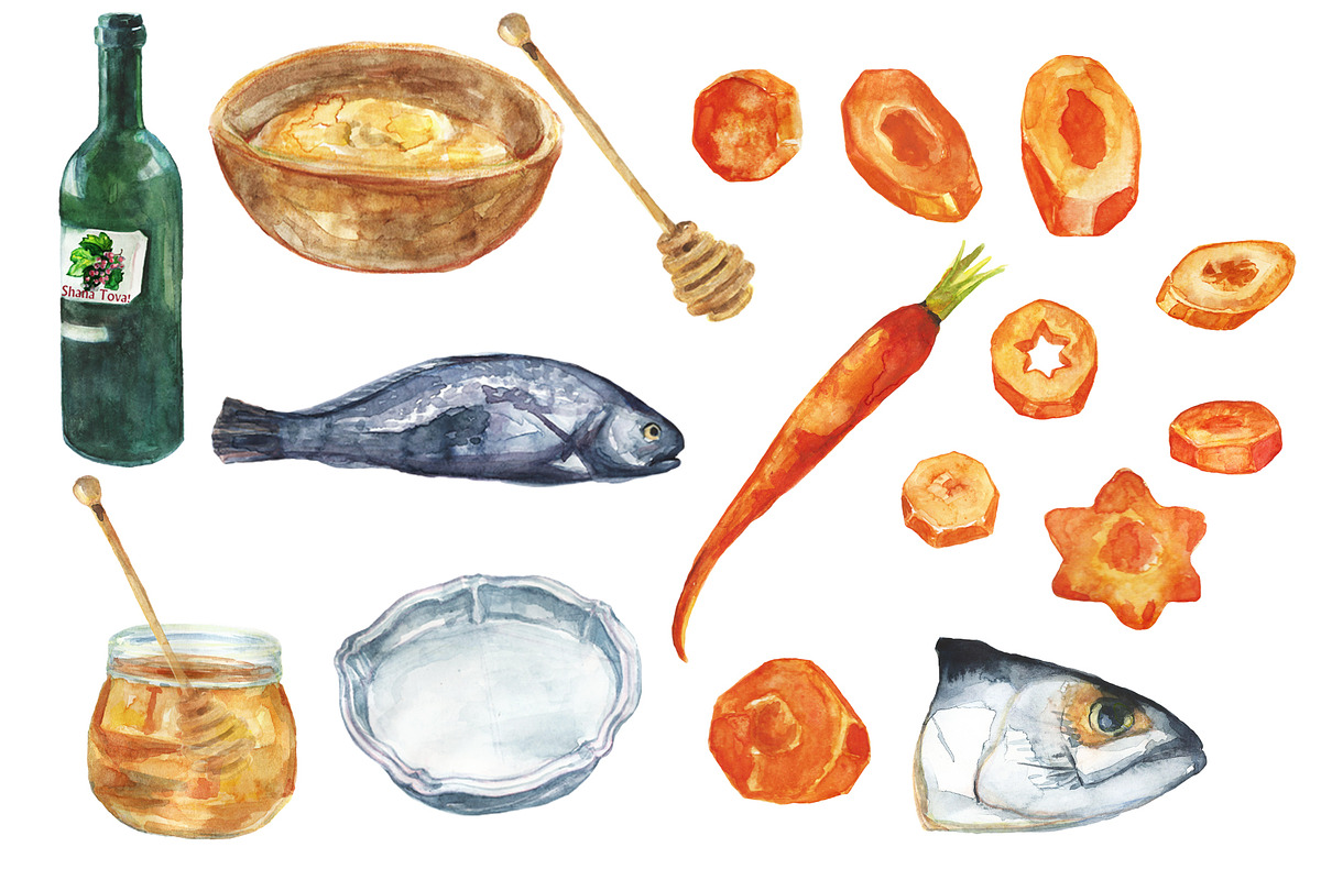Watercolor Rosh Hashanah set, an Illustration by DollyPotterson (Photo 4 of 6)