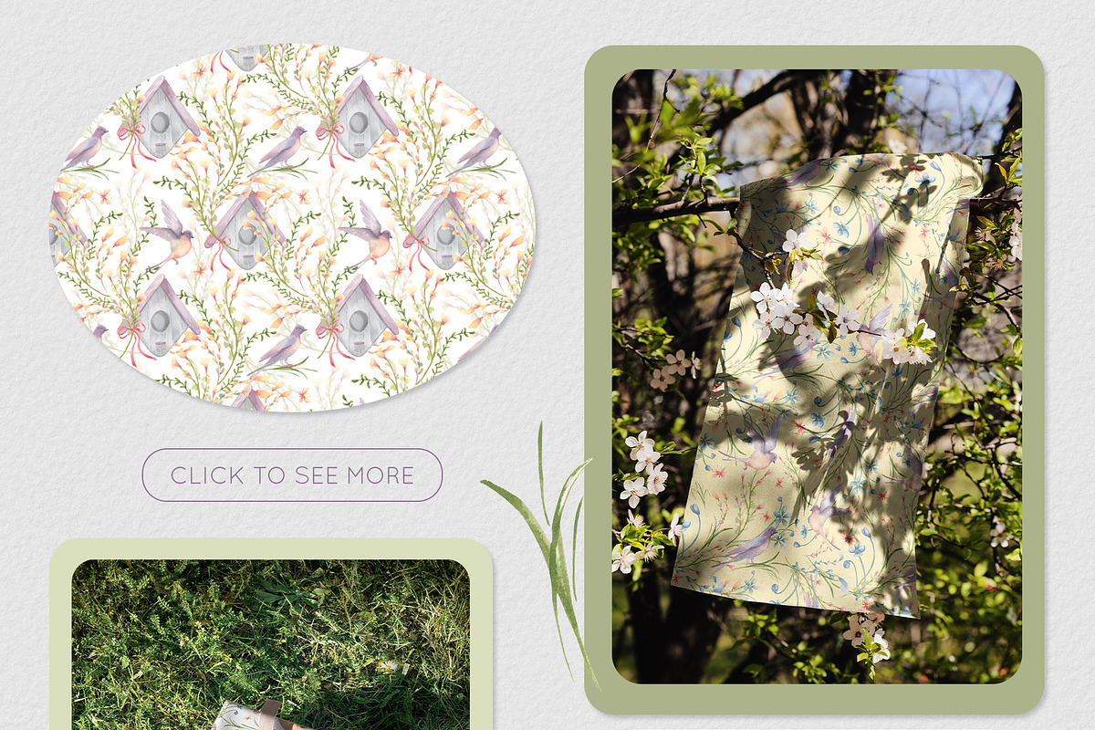 Birds and flowers watercolor clipart, a Decorative Illustration by Kate Lanbina (Photo 14 of 15)
