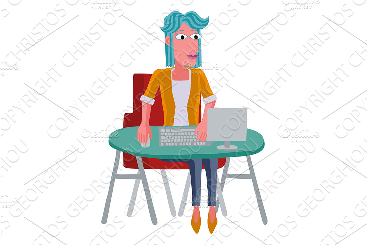Woman Working Behind Desk Computer, a Finance Illustration by Christos Georghiou