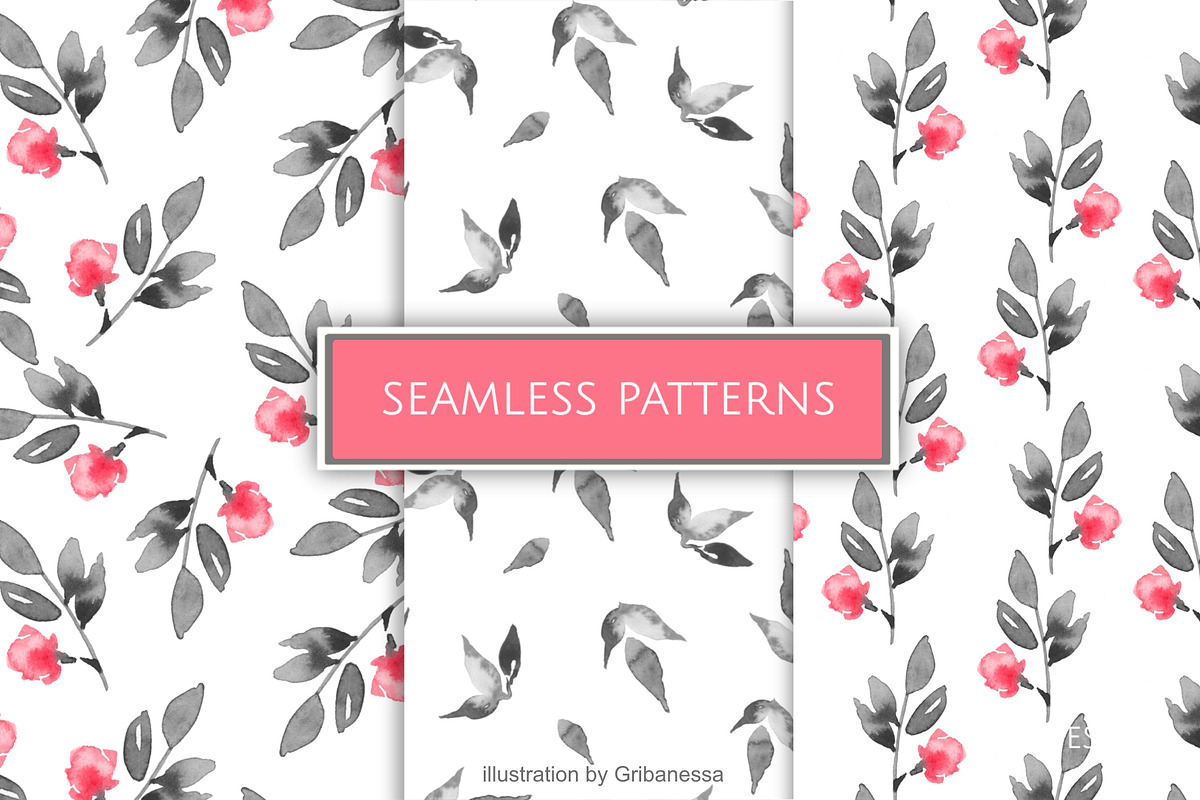 Contrasting Floral Ink Pattern Set, a Pattern Graphic by Gribanessa (Photo 1 of 4)