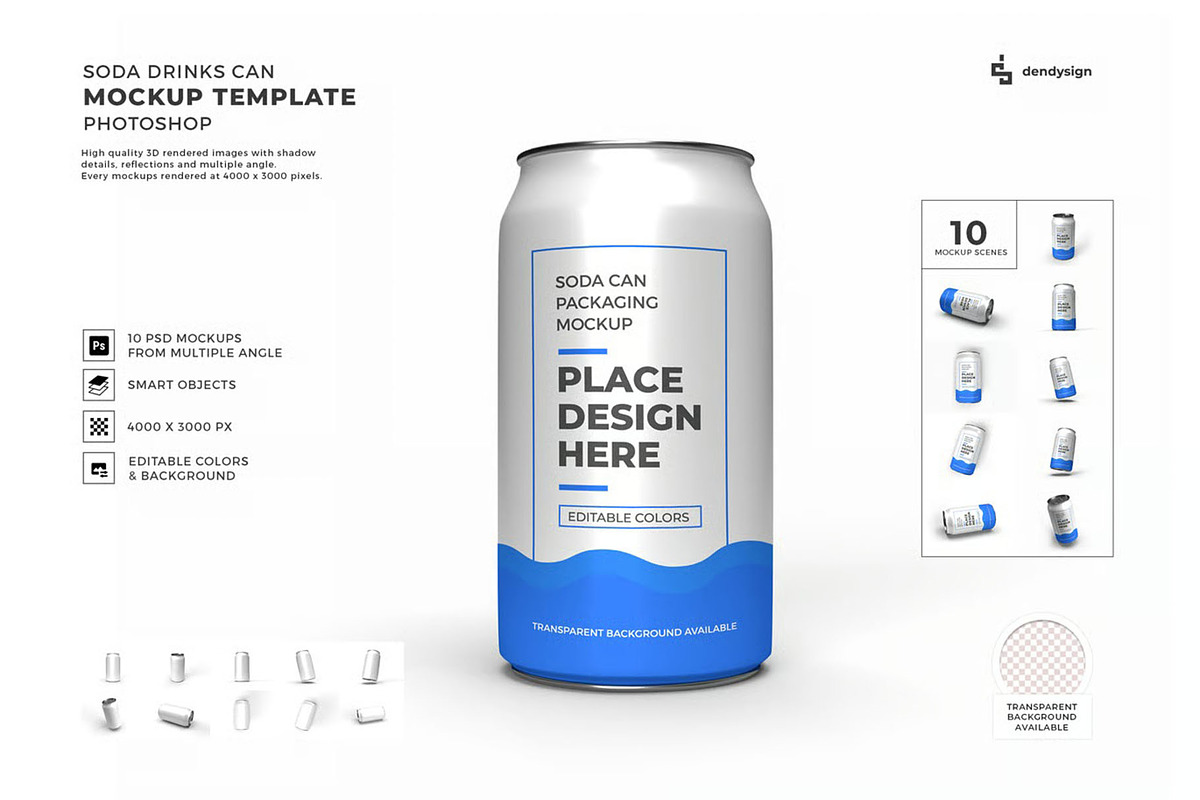 Soda Drink Can Packaging Mockup, a Packaging Mockup by DesignRushMarket (Photo 1 of 11)
