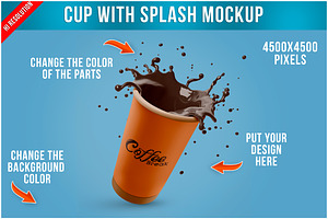 Cup With Splash Mockup PSD