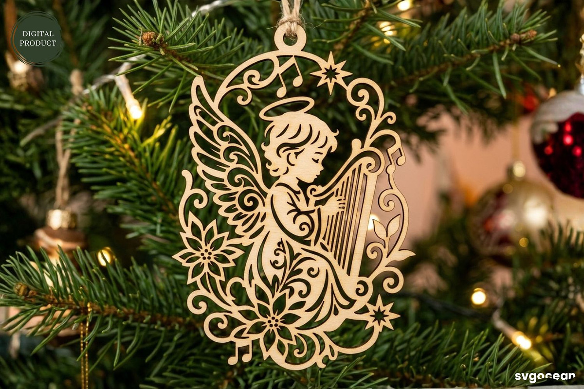 Angel Christmas Ornament SVG Bundle, a Decorative Illustration by svgocean (Photo 4 of 7)