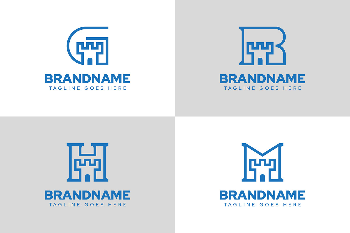 Letter G R H M Fortress Logo Set