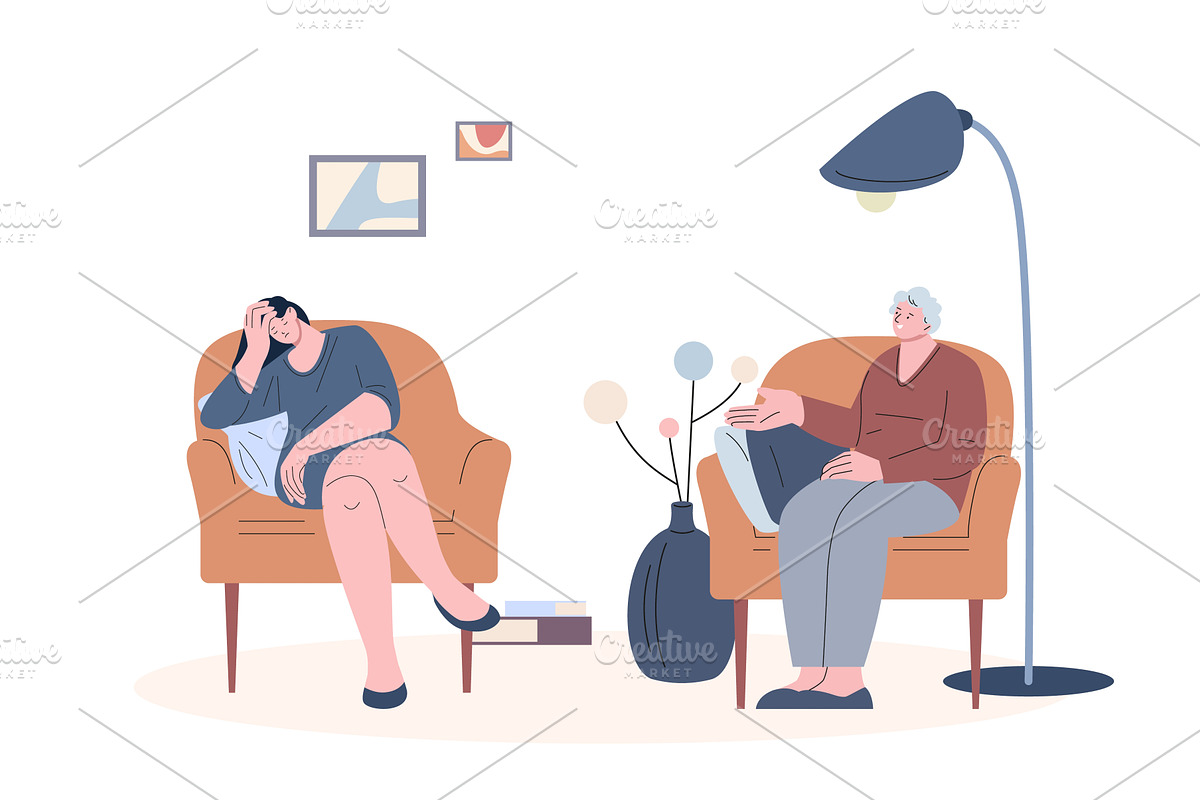 Psychology therapy. Young exhausted, an Object Illustration by Valerie Bodnar