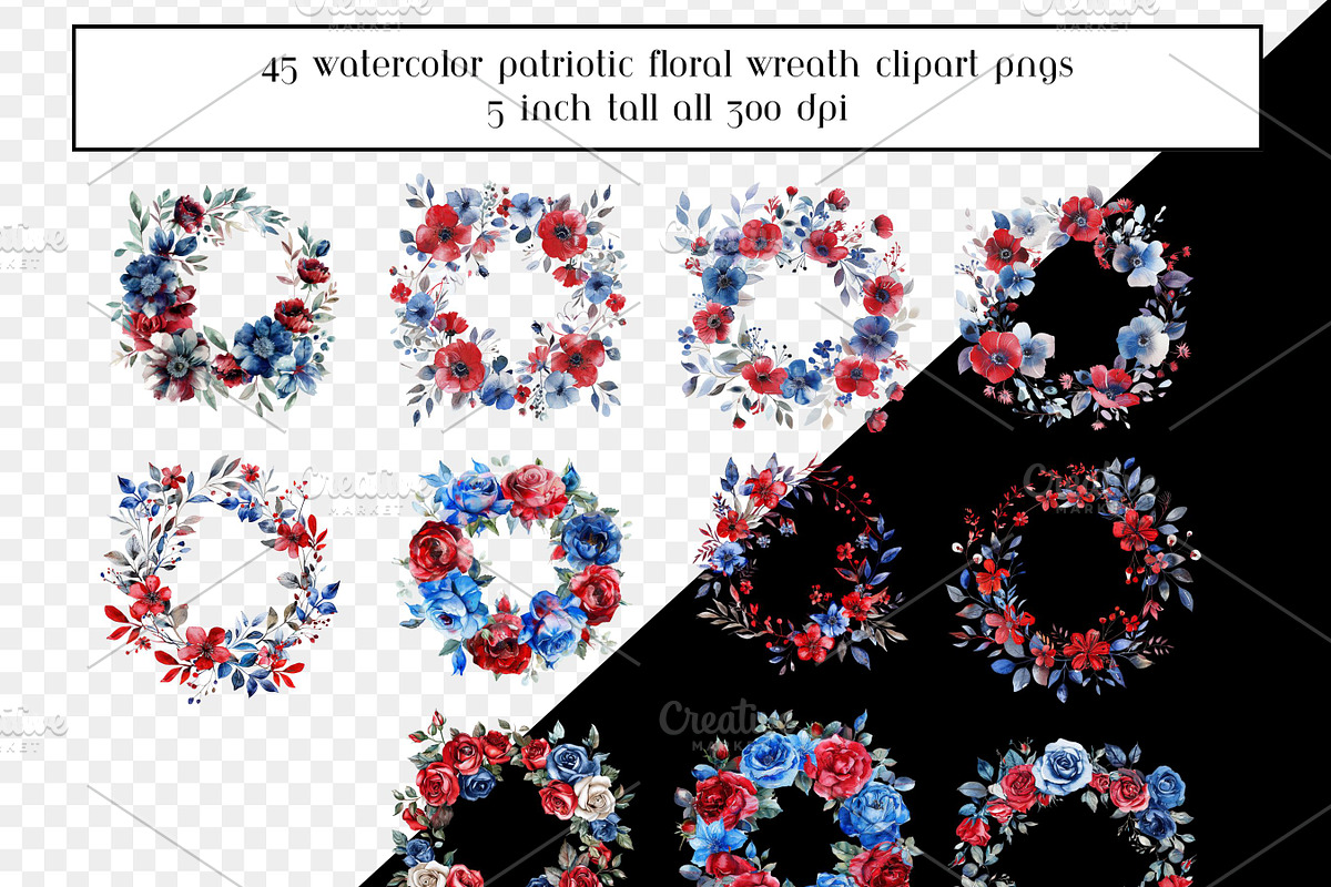 Patriotic Watercolor Floral Wreaths, an Object Graphic by AllTheKewtClipart (Photo 4 of 5)