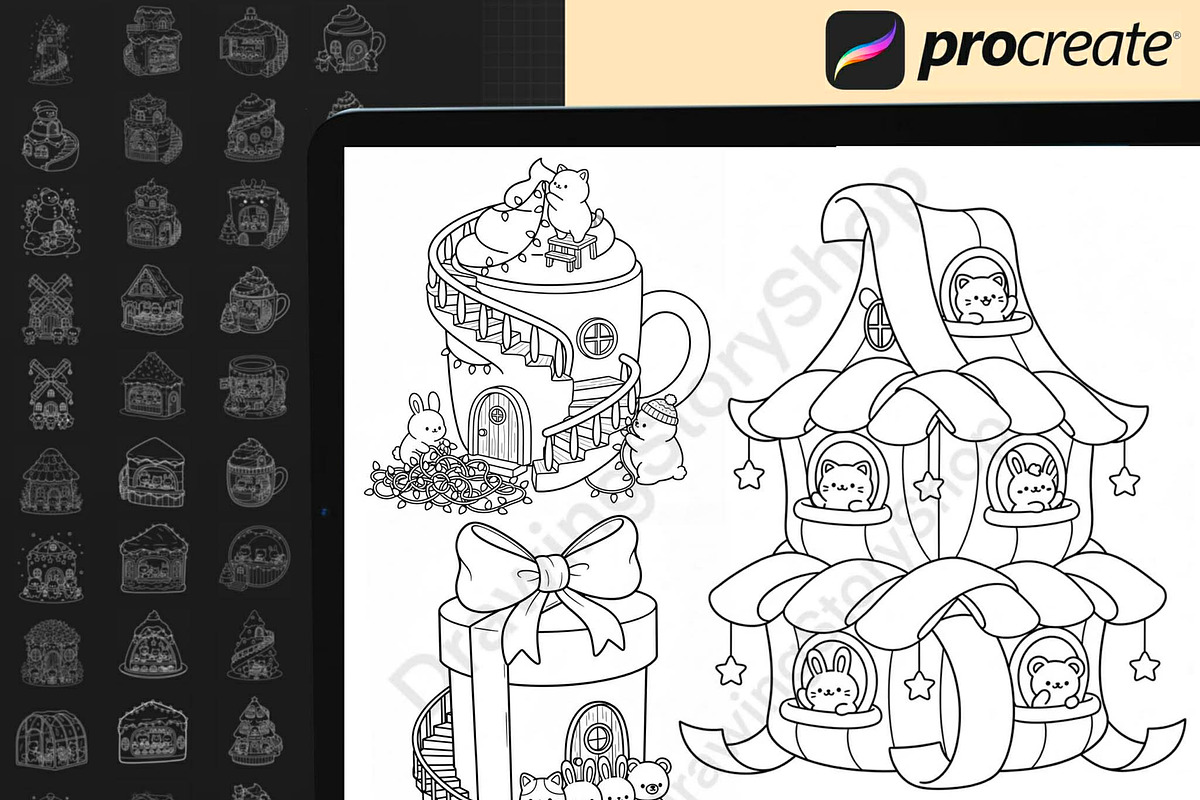 100 Procreate Christmas Stamps Brush, a Brush Add-On by DrawingStoryShop