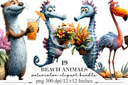 Beach Animals Whimsical Clipart, a Seasonal Illustration by Designking (Thumbnail 1 of 5)