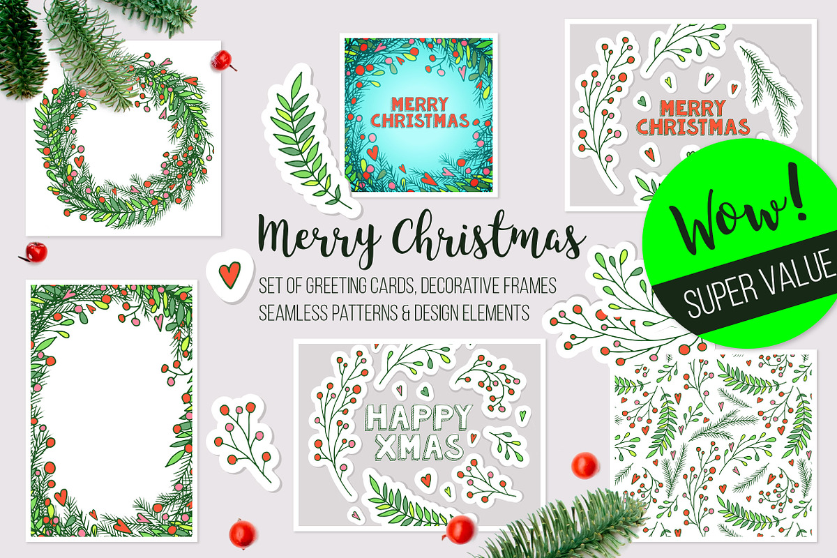 Christmas vector frames, elements, a Decorative Illustration by OKart.studio (Photo 1 of 6)