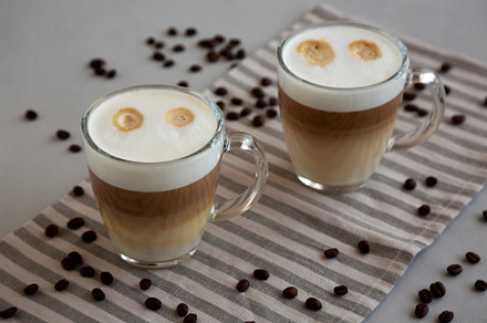 Homemade Latte Macchiato in Glasses, side view., a Food & Drink Photo by LiudmylaChuhunova