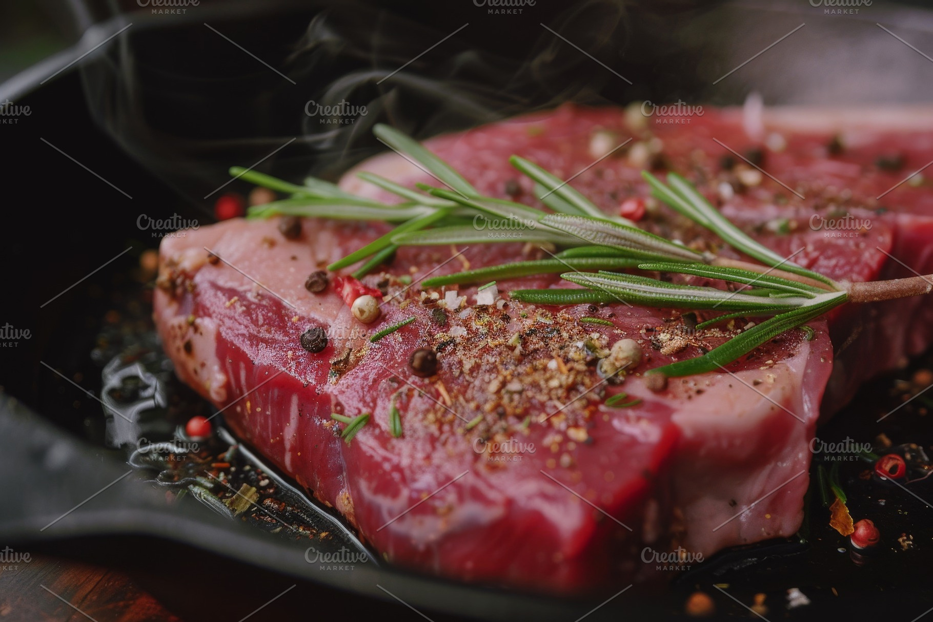 A thick cut of steak is generously s, a Photo by Tanuart