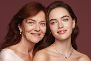 Mother and daughter posing together, showcasing beautiful jewelr, a Photo by Studio ANNA