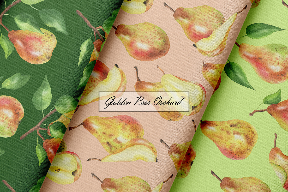 Watercolor Pear Seamless Patterns, a Food Illustration by OlDm_Shop (Photo 5 of 10)