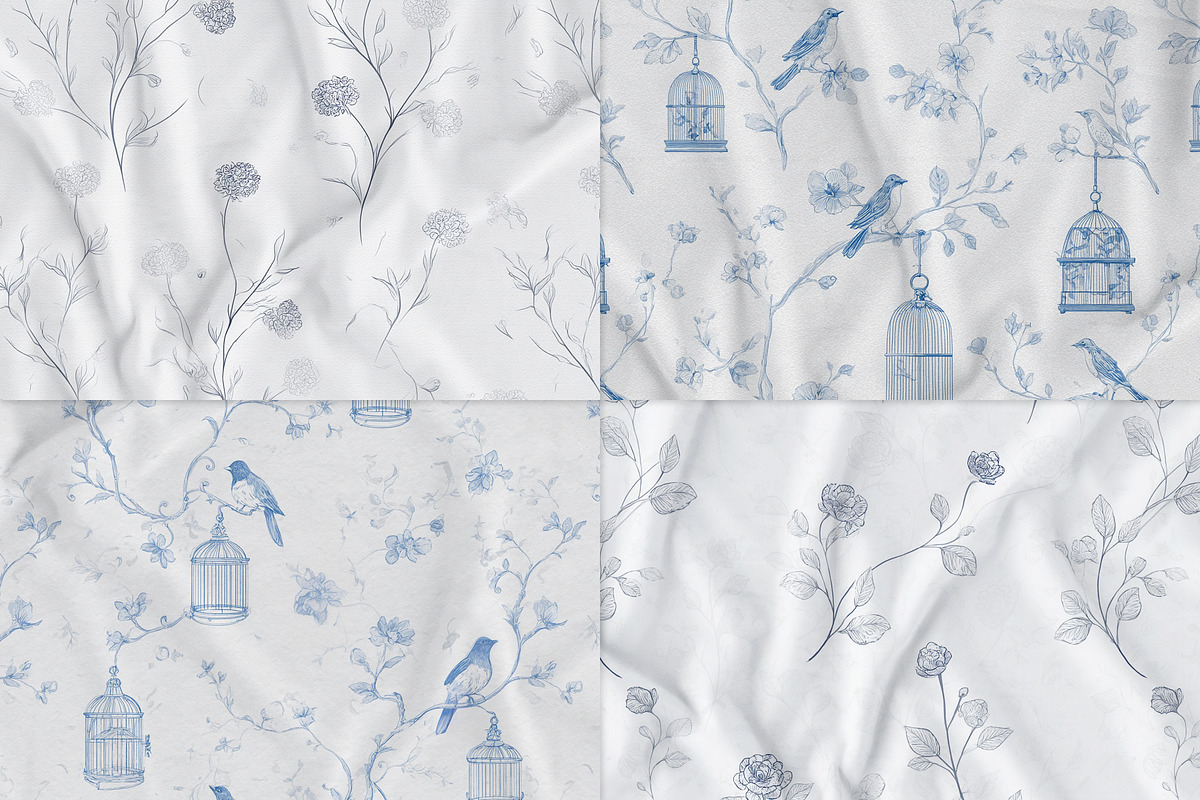 Floral Blue Toile Seamless Patterns, a Pattern Graphic by Olya Creative (Photo 2 of 18)