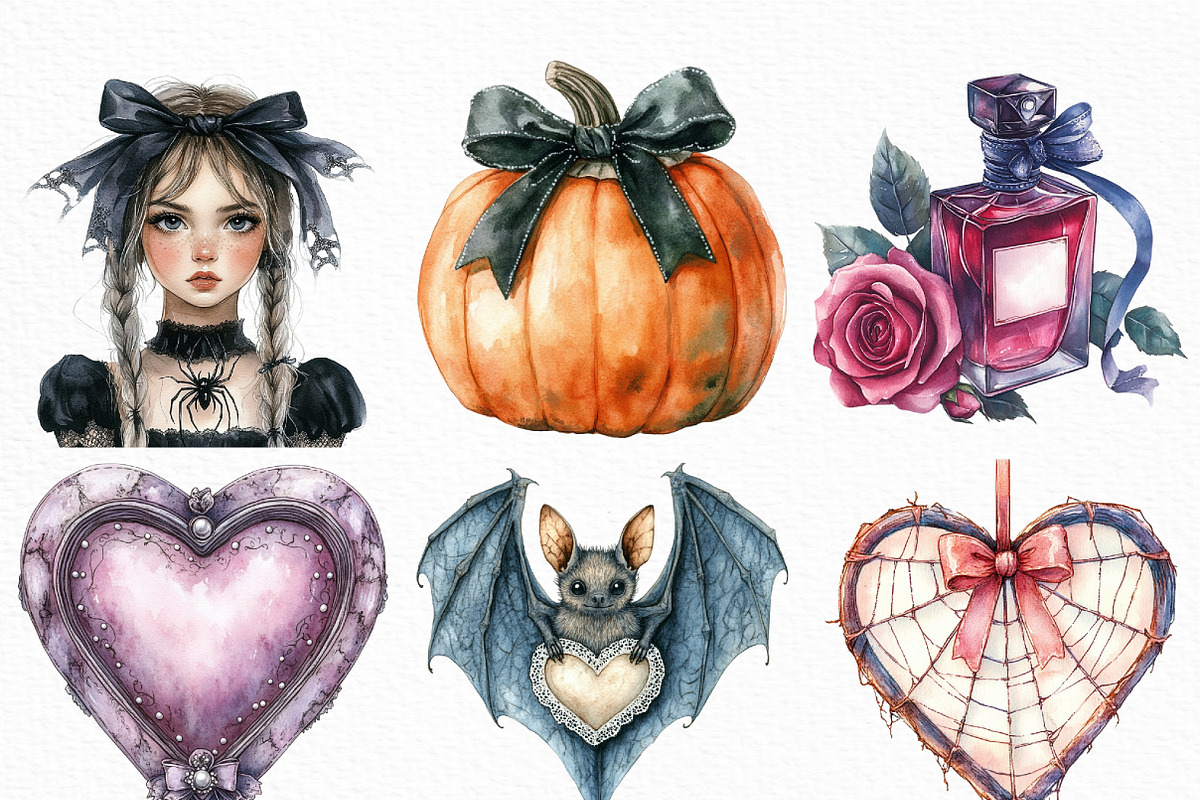 Watercolor Sepia Coquette Halloween, an Illustration by Craft Nest (Photo 2 of 6)