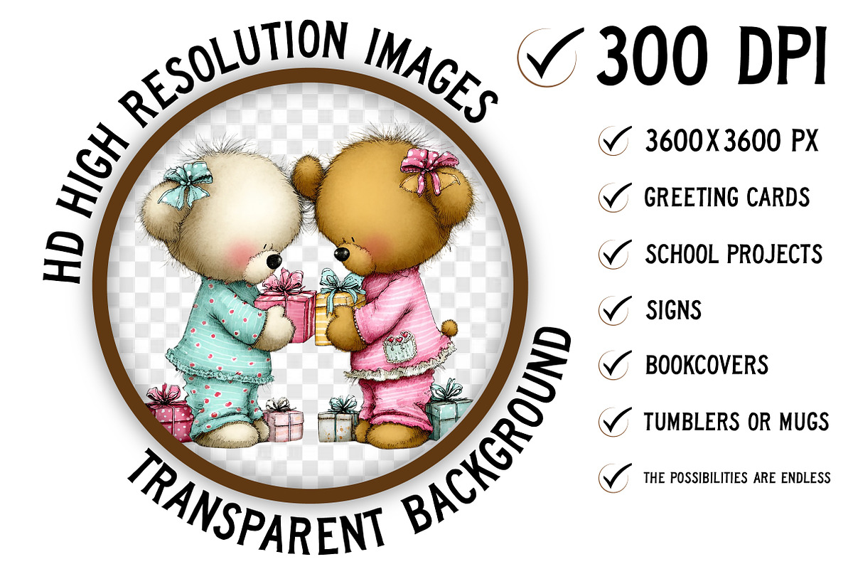 Valentine Teddy Bear Couples Clipart, an Illustration by Craft Nest (Photo 2 of 8)