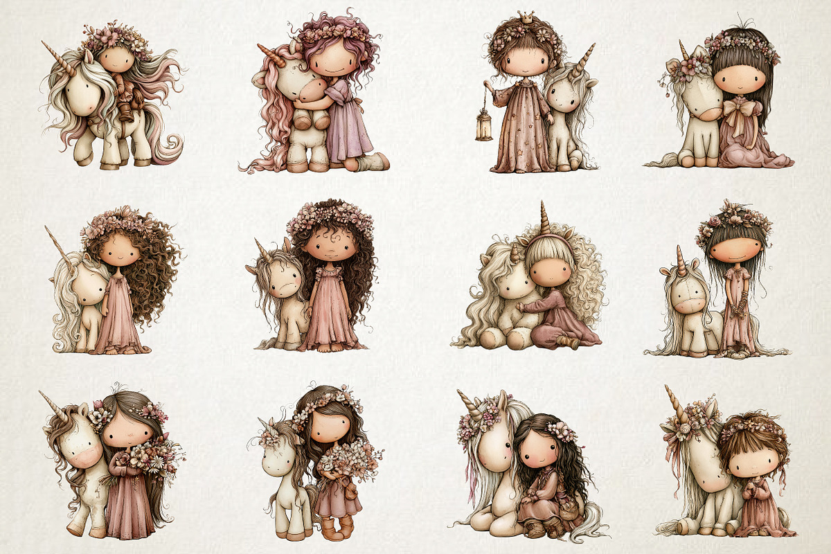 Cute Girl with Unicorn PNG Clipart, a Seasonal Illustration by RobertsArt (Photo 4 of 7)
