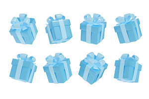 3D Render Gift Box With Blue Ribbon