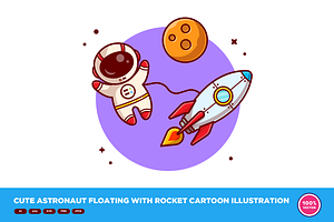 Cute Astronaut Floating With Rocket