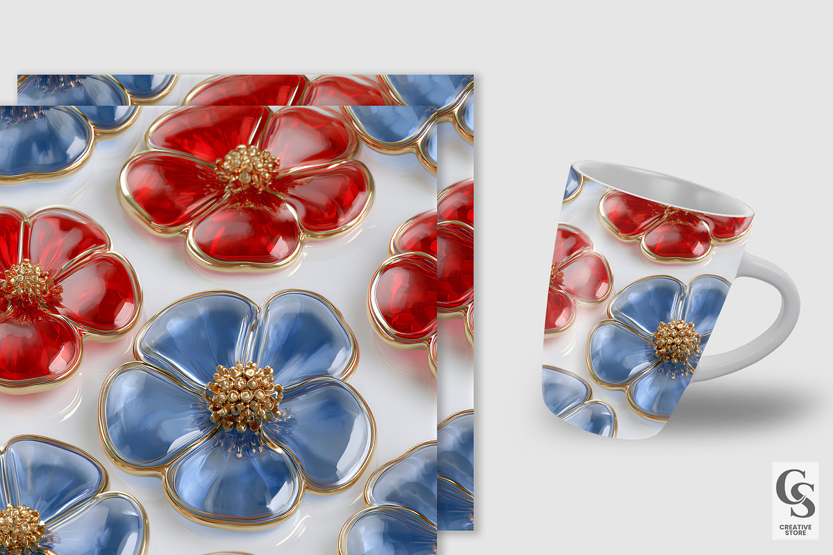 3D American Glass Flowers Patterns, a Pattern Graphic by Creative Store (Photo 2 of 5)