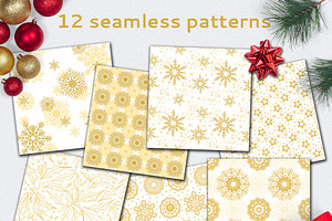 Golden Christmas Seamless Pattern