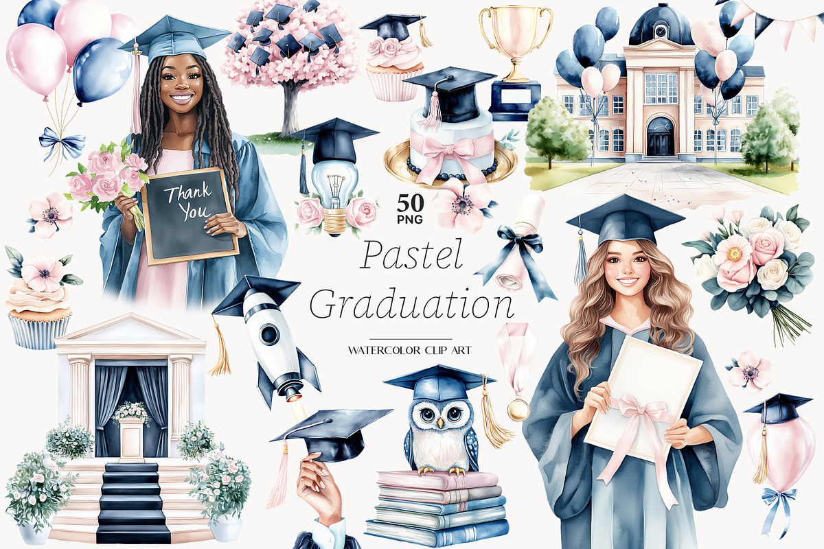 Graduation Clip Art PNG, a Person Illustration by GlamArtZhanna (Photo 1 of 8)