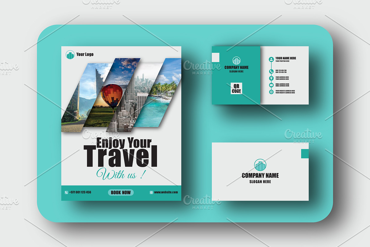 Modern Travel Agency Flyer & Card, a Flyer Template by Salman Shop