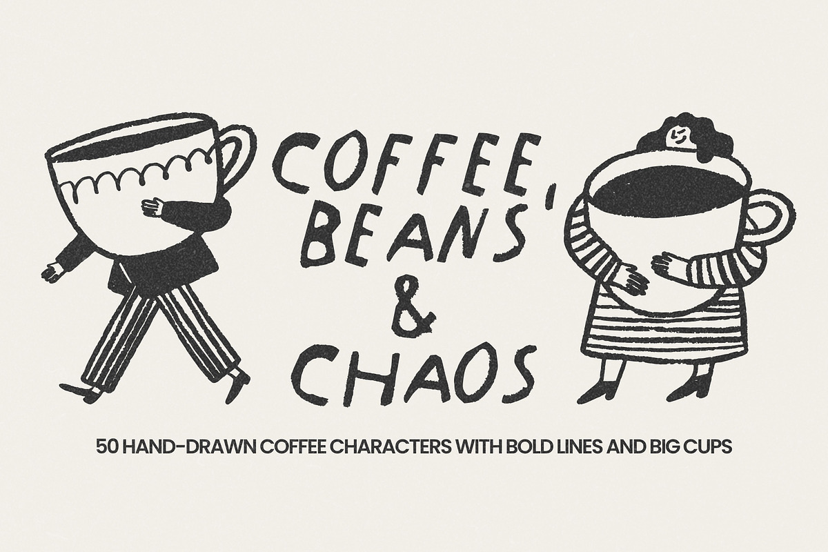 50 Hand-Drawn Сoffee Characters, a Food Illustration by Veyla (Photo 1 of 13)