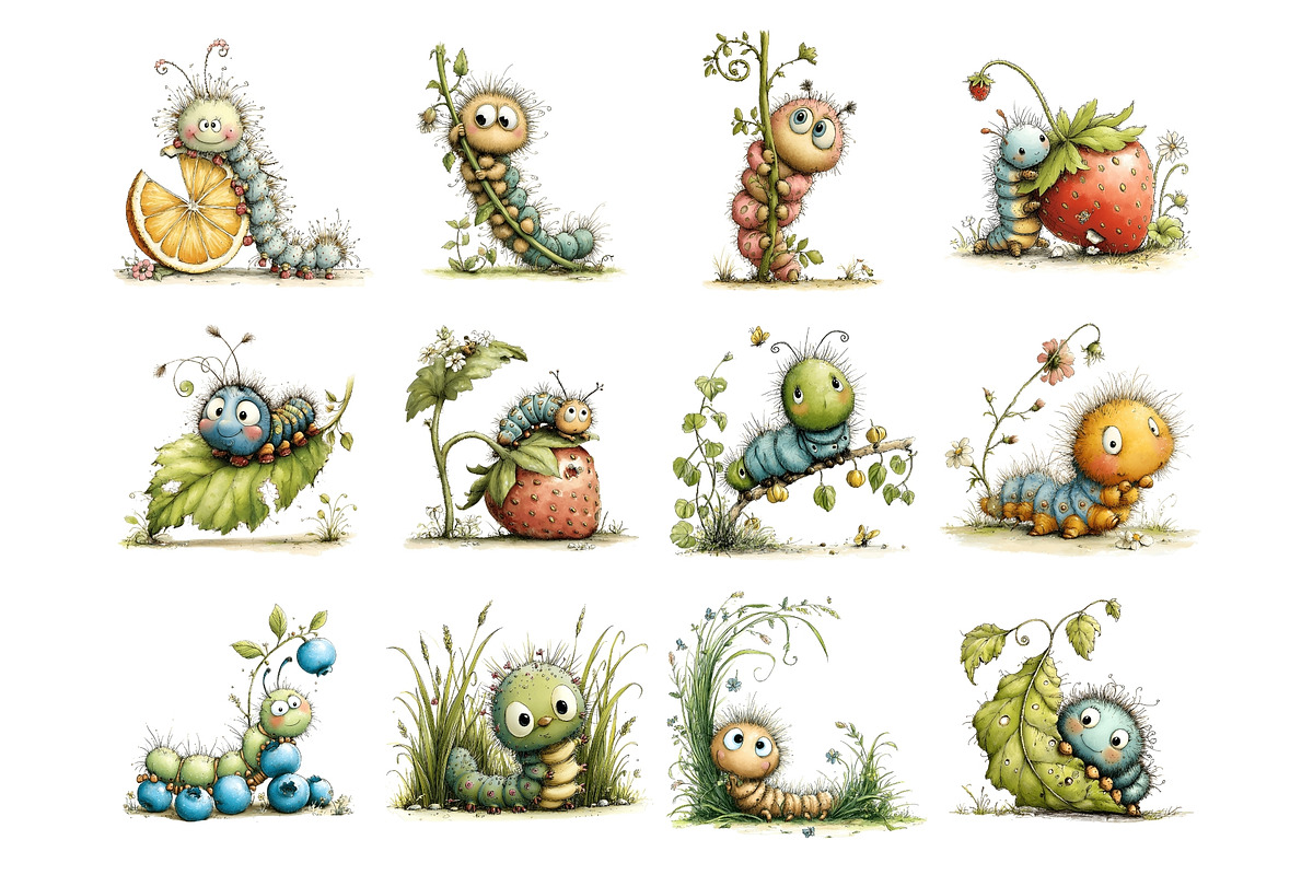 Summer Caterpillar Watercolor PNG, an Animal Illustration by Nicolle's Colorful Art (Photo 3 of 4)