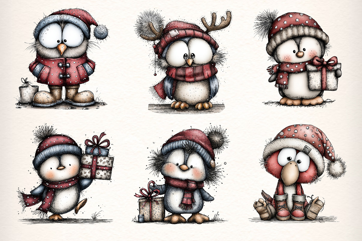 Whimsical Christmas Birds Clipart, an Illustration by Dream Creation (Photo 5 of 7)
