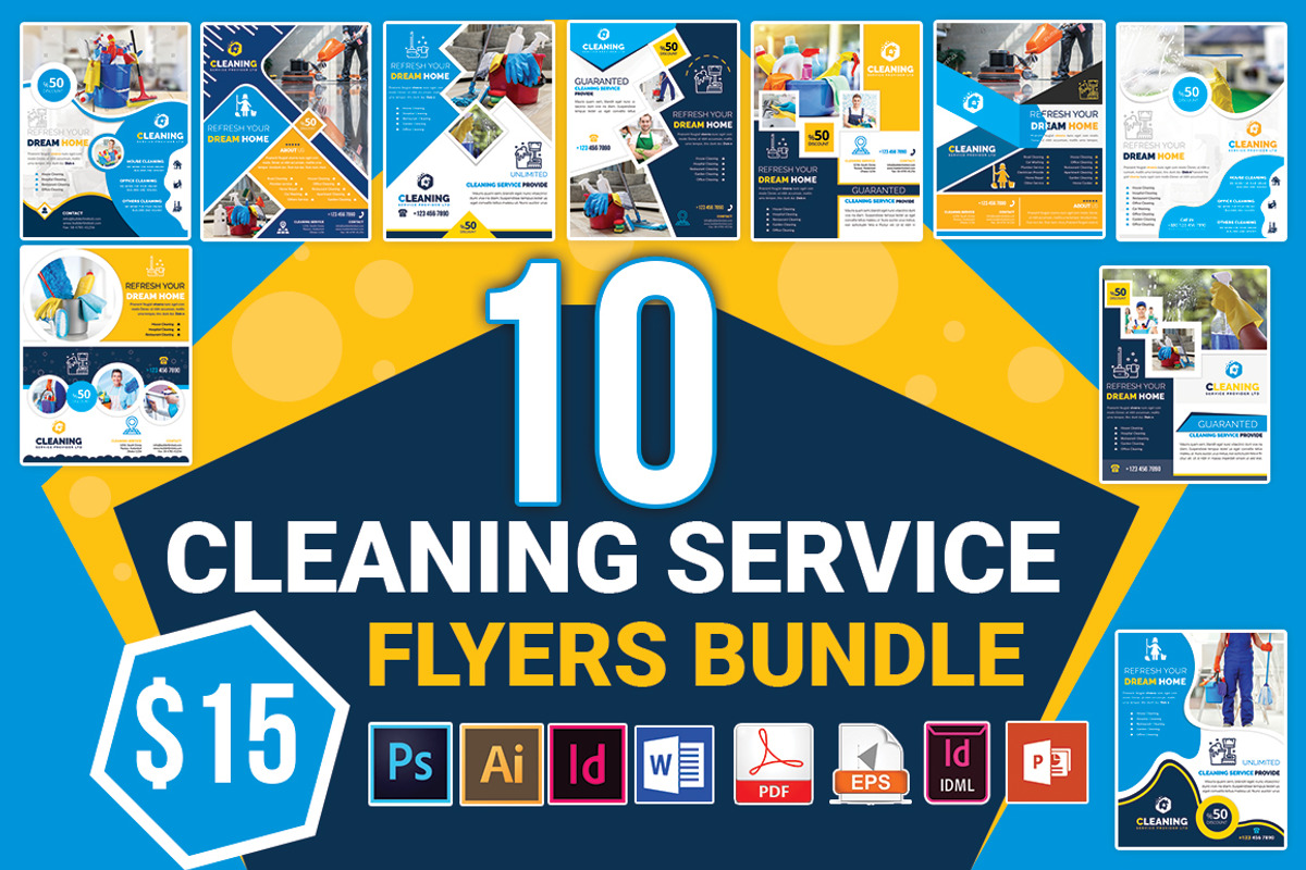 10 Cleaning Service Flyers Bundle, a Flyer Template by Imagine Design Studio (Photo 1 of 12)