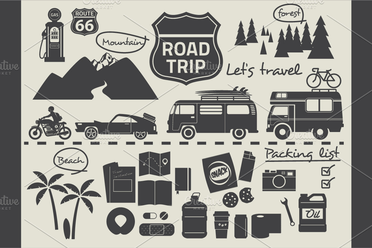 Road trip design elements, an Illustration by faitotoro