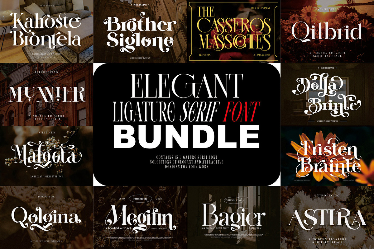 Elegant Ligature Serif  Font Bundle, a Serif Font by Alfinart (Photo 1 of 16)
