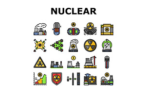 nuclear energy power plant icons set, an Illustration by pikepicture