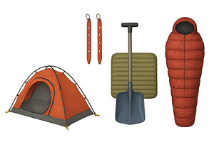 Essential camping gear including, an Illustration by ZinetroN