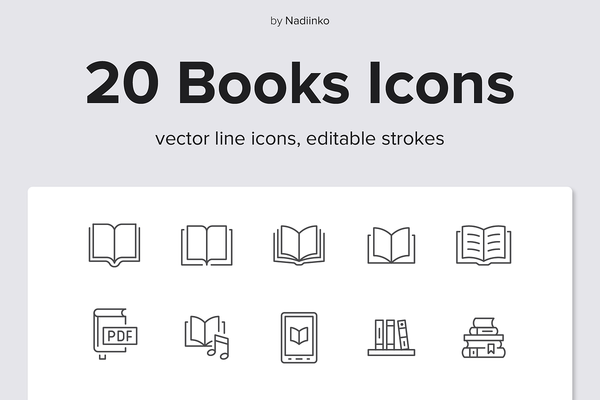 Books Line Icons, an Outline Icon by Nadiinko (Photo 1 of 2)