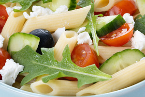 Mediterranean Pasta Salad in bowl with Fresh Vegetables and Herbs, a Food & Drink Photo by etorres69