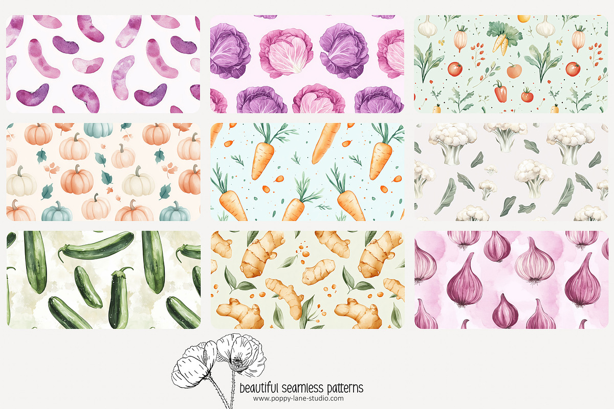 70 vegetable seamless pattern, a Pattern Graphic by Poppy Lane Studio (Photo 4 of 10)