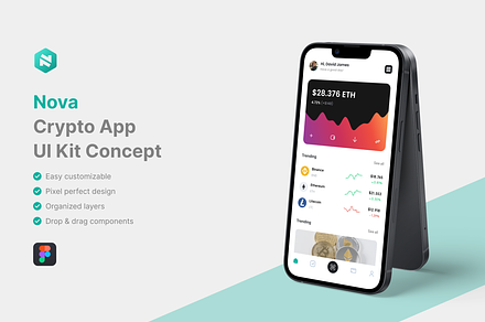 Nova - Crypto App UI Kit, an UI Kit Template by iDoodle Studio