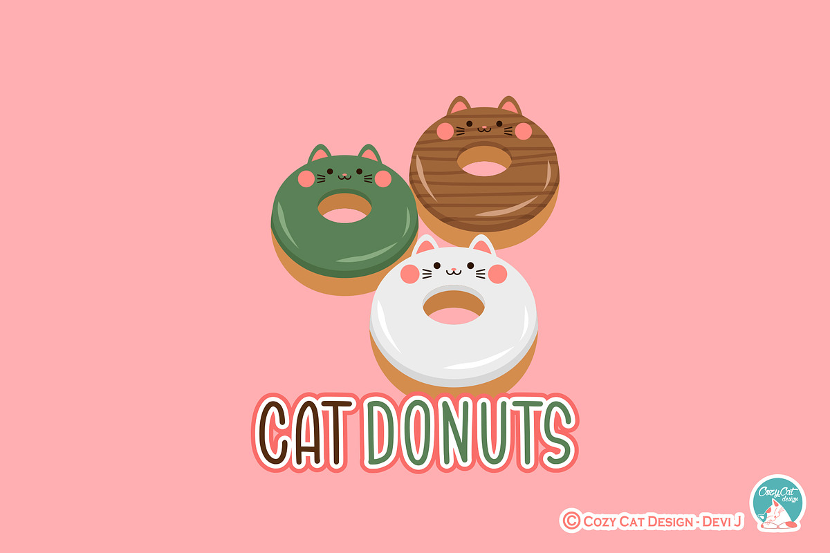 Cat Donuts Digital Clipart, an Object Illustration by Cozy Cat Design (Photo 2 of 3)
