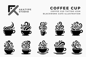 Coffee Cup Tattoo Icon Vector, a Solid Icon by Akatype Studio