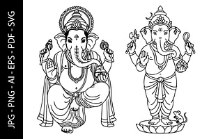 Lord Ganesha Line Art Bundle, an Object Graphic by nandinigraphics